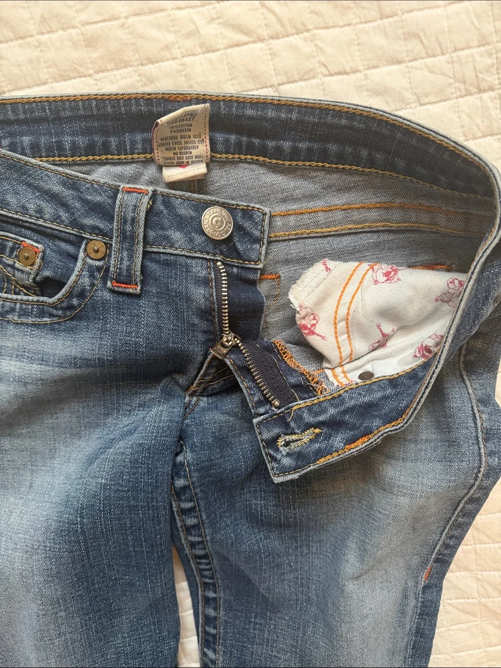 True Religion Men's Straight Leg Faded Blue Jeans